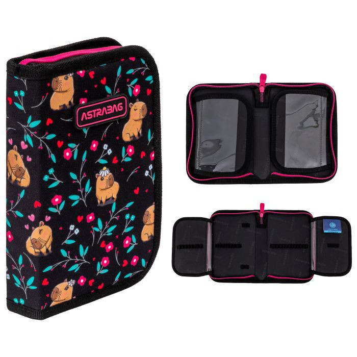 Piórnik pojedynczy dwuklapkowy bez wyposażenia ASTRABAG Flower Capy AC1 503026018